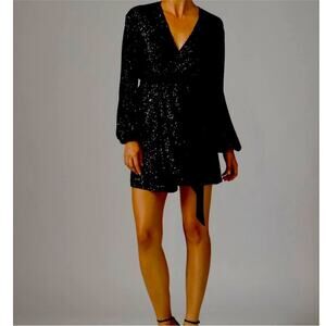 NEW Jay Godfrey Belted Sequin Romper Womens 6 Black Long Sleeves
